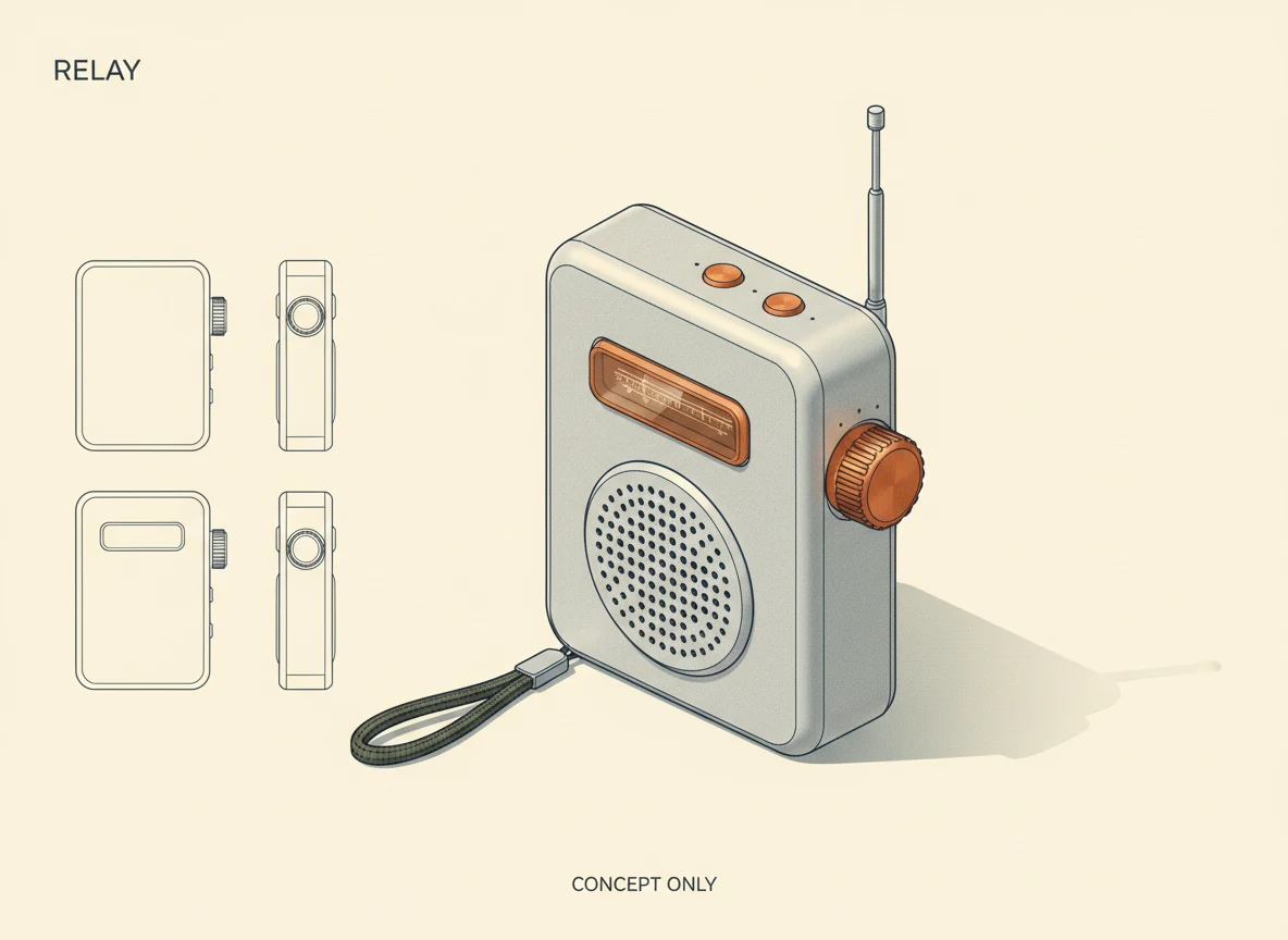 Relay, an original aluminum pocket radio concept with an orange tuning wheel